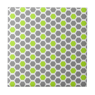 Modern Lime Green Gray Hexagon Geometric Pattern Ceramic Tile