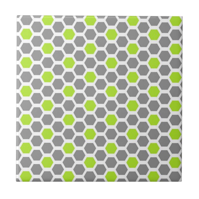 Modern Lime Green Gray Hexagon Geometric Pattern Ceramic Tile (Front)