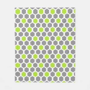 Modern Lime Green Gray Hexagon Geometric Pattern Fleece Blanket