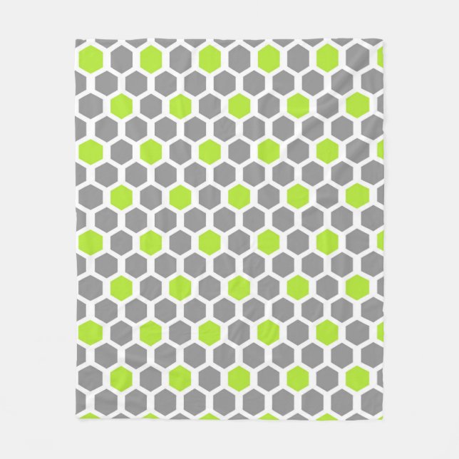 Modern Lime Green Gray Hexagon Geometric Pattern Fleece Blanket (Front)