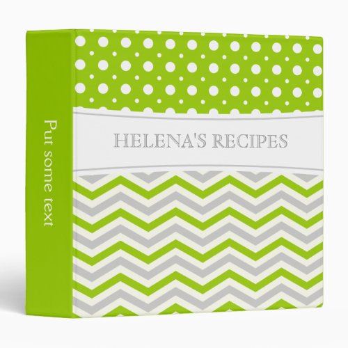 Modern lime green grey white chevron  polka dot 3 ring binder