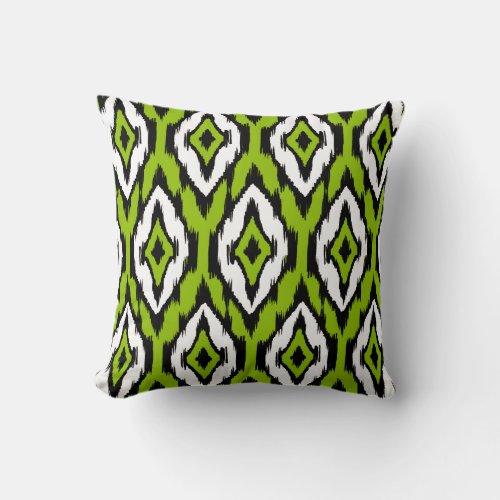 Modern lime green Ikat Tribal Pattern 1a Throw Pillow