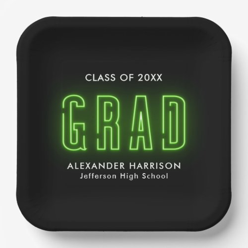 Modern Lime Green Neon Graduation Paper Plates