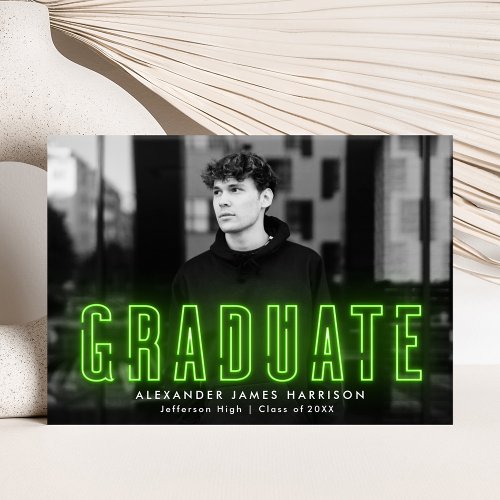 Modern Lime Green Neon Photo Graduation Announcement