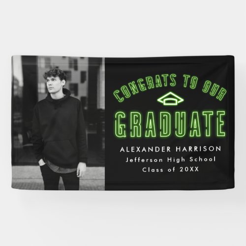 Modern Lime Green Neon Photo Graduation Party Banner