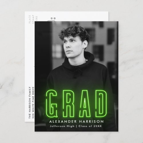 Modern Lime Green Neon Photo Graduation Party Invitation Postcard