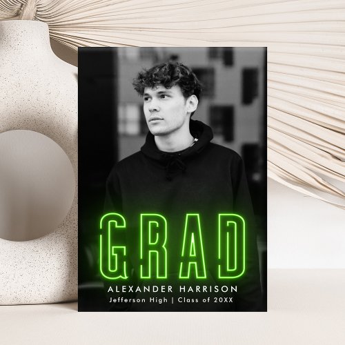 Modern Lime Green Neon Vertical Photo Graduation Announcement