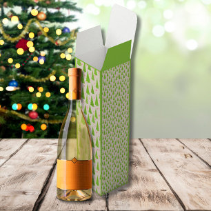 Modern Lime Green Pink Christmas Trees Watercolor Wine Box