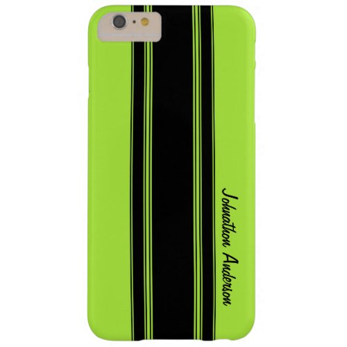 Modern Lime Green Racing Stripes With Name Barely There iPhone 6 Plus Case