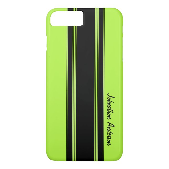 Modern Lime Green Racing Stripes With Name Case-Mate iPhone Case (Back)