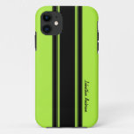 Modern Lime Green Racing Stripes With Name Iphone 11 Case at Zazzle