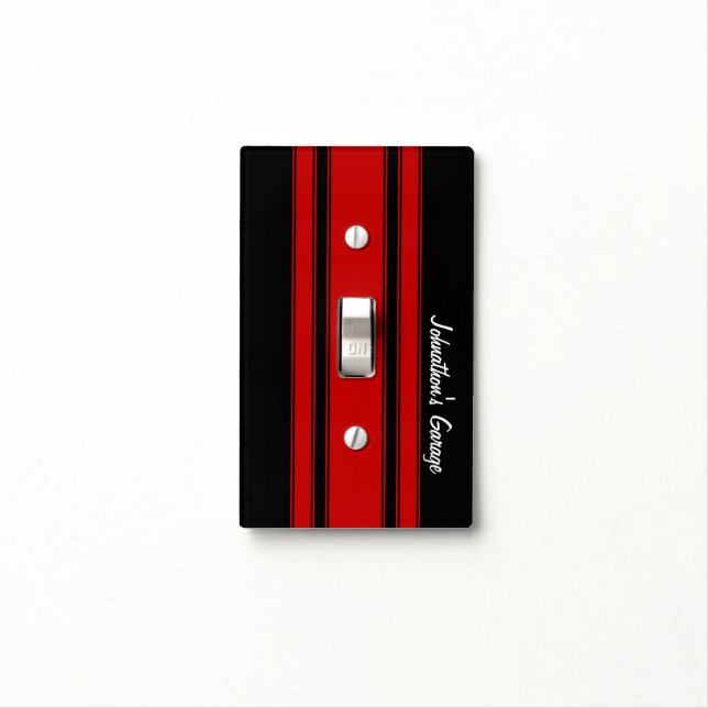 Modern Lime Green Racing Stripes With Name Light Switch Cover (In Situ)