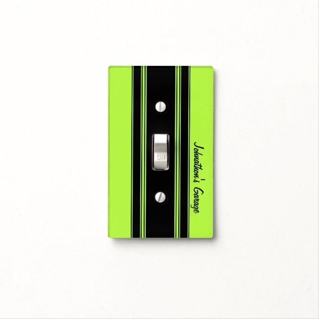 Modern Lime Green Racing Stripes With Name Light Switch Cover (In Situ)