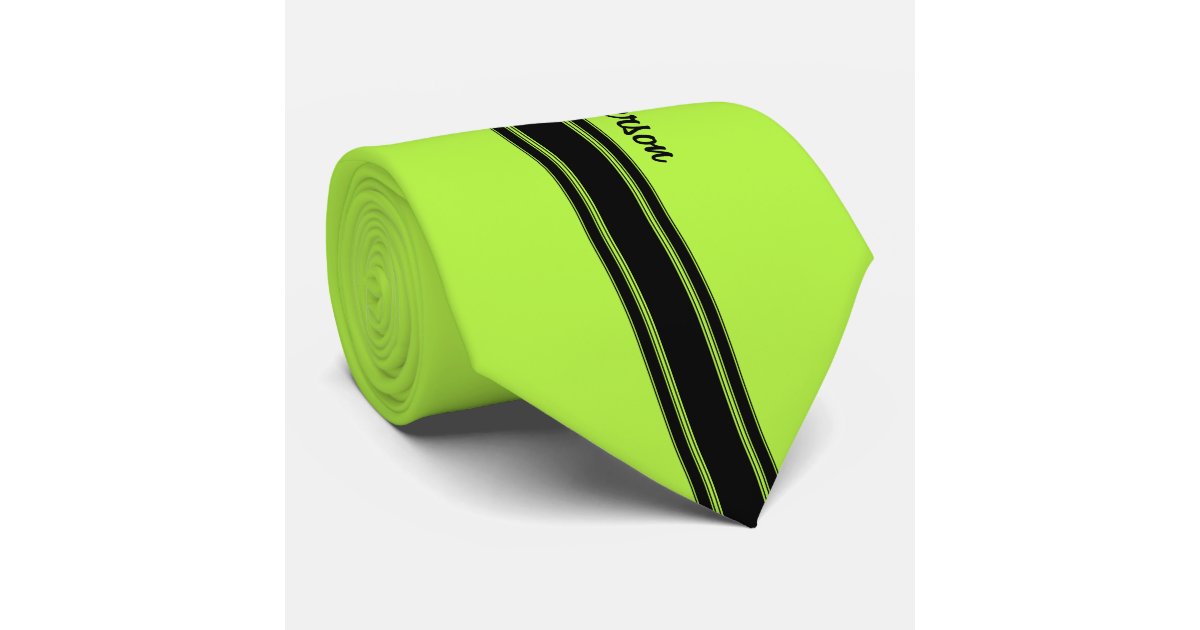 Modern Lime Green Racing Stripes With Name Tie | Zazzle