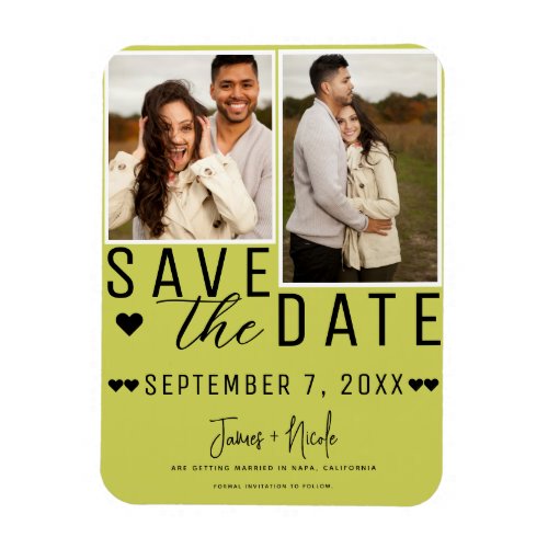 Modern Lime Green Save the Date 2 Photo Wedding Magnet