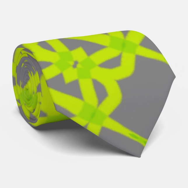 Modern Lime Green Silver Grey Pattern Tie (Rolled)