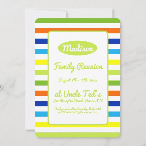 Modern Lime Green Stripes Family Reunion Invitation