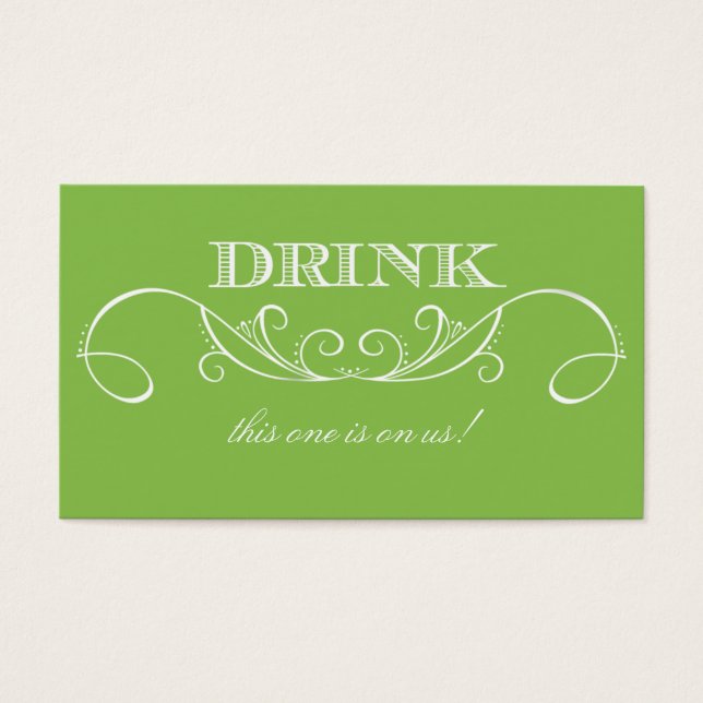 Modern Lime Green Swirl Wedding Drink Ticket (Front)