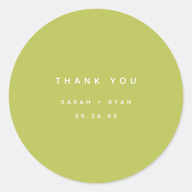 Modern Lime Green "Thank You" Custom Wedding Classic Round Sticker (Front)