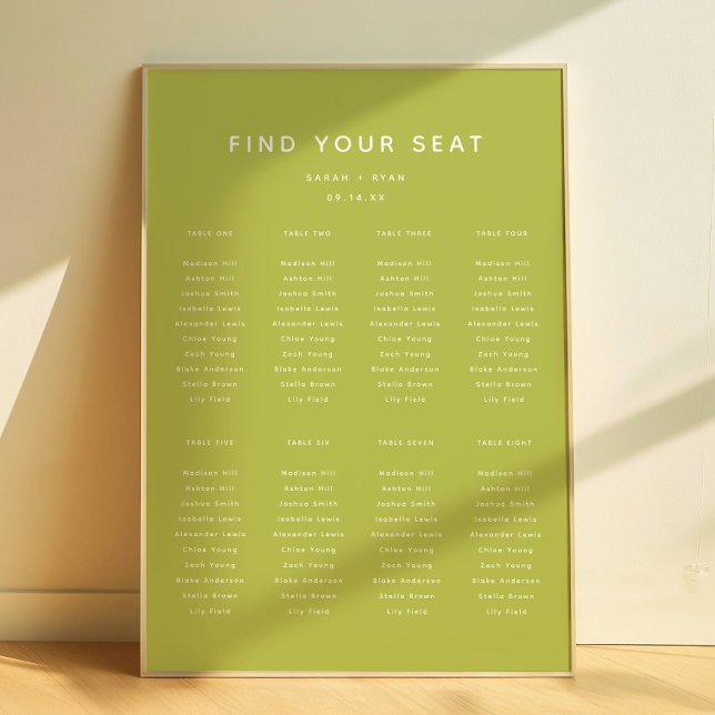Modern Lime Green Wedding 8-Table Seating Chart (Creator Uploaded)