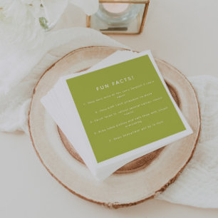 Modern Lime Green Wedding Custom Fun Facts Napkins
