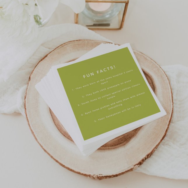 Modern Lime Green Wedding Custom Fun Facts Napkins (Creator Uploaded)