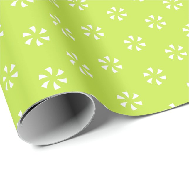 Modern lime green white flowers snowflakes pattern wrapping paper (Roll Corner)