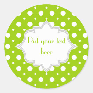 Modern lime green, white polka dot pattern custom classic round sticker