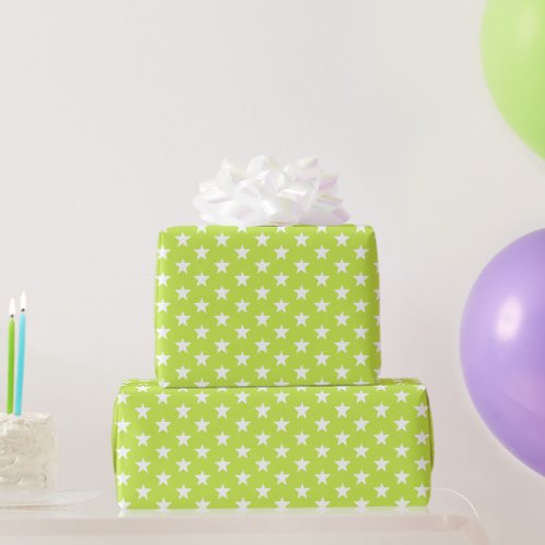 Modern lime green white stars pattern gift wrapping paper