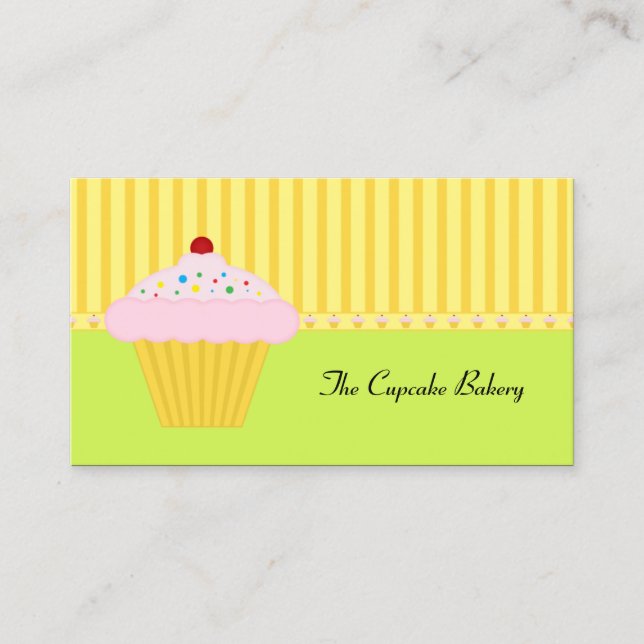 Modern Lime Green Yellow Cupcake Bakery Business Card (Front)