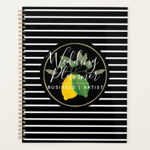 Modern Lime Lemon Watercolor Logo Foil Rim Wedding Planner