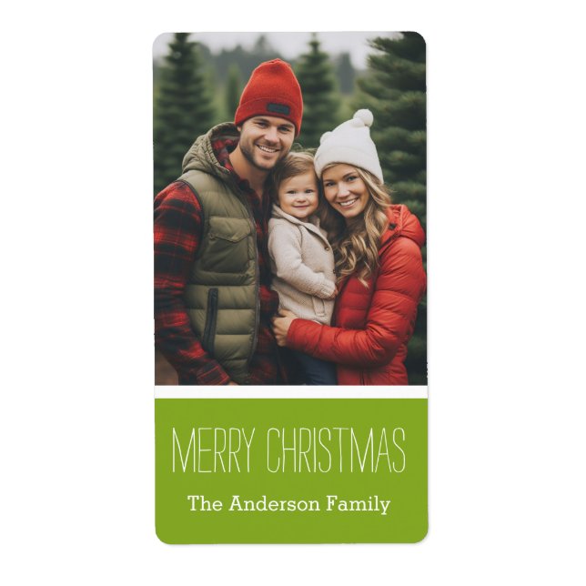 Modern Lime Merry Christmas One Photo Label (Front)