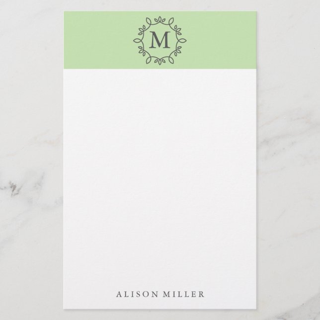 Modern Lime Monogrammed Stationery (Front)
