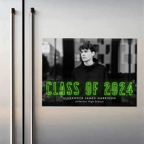 Modern Lime Neon Class of 2024 Photo Graduation Magnetic Invitation
