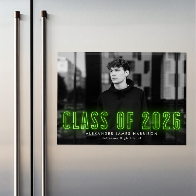 Modern Lime Neon Class of 2026 Photo Graduation Magnetic Invitation (Creator Uploaded)