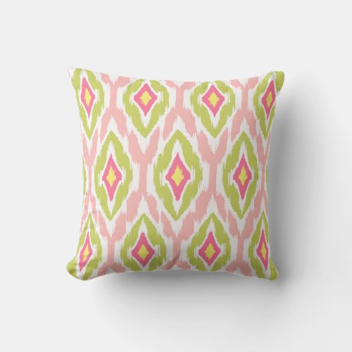 Modern lime pink fuchsia Ikat Tribal Pattern 1a Throw Pillow