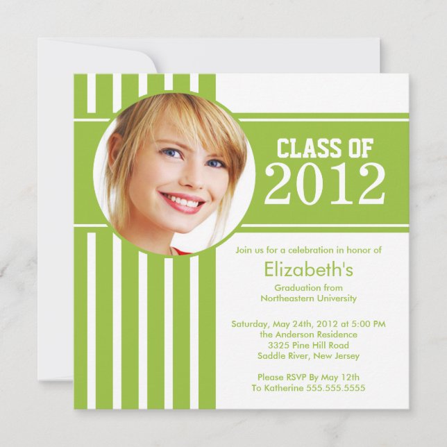 Modern Lime Stripe Photo Graduation Party Invitation (Front)