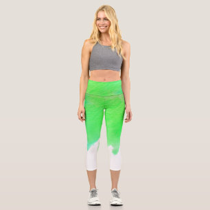 Modern lime watercolor arty colorful funky art capri leggings