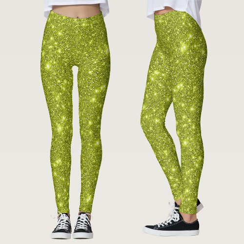 Modern Lime Yellow Sparkling Glittery Party  Leggings