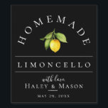 Modern Limoncello Black Beverage Label<br><div class="desc">Pretty watercolor lemon and leaves,  limoncello beverage label. Designed to match our Citrus Orchard Collection. Background color,  shown in black,  can be customized.</div>