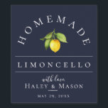 Modern Limoncello Blue Beverage Label<br><div class="desc">Pretty watercolor lemon and leaves,  limoncello beverage label. Designed to match our Citrus Orchard Collection. Background color,  shown in navy blue,  can be customized.</div>
