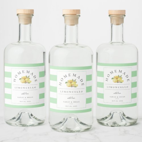 Modern Limoncello Coastal Celadon Green Stripe Liquor Bottle Label