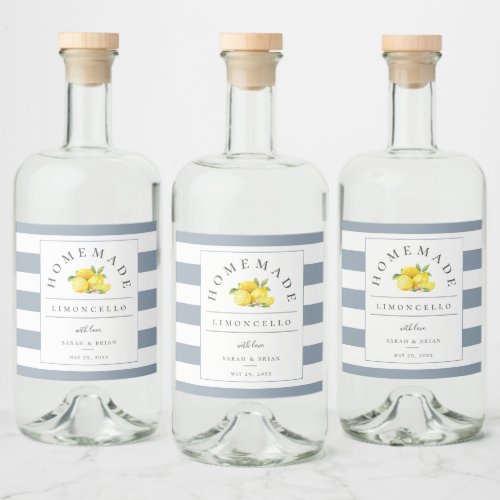 Modern Limoncello Dusty Blue Stripe Beverage Label