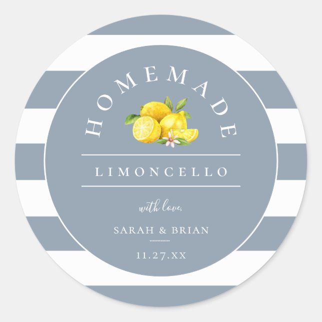 Modern Limoncello Dusty Blue Stripe Classic Round Sticker (Front)