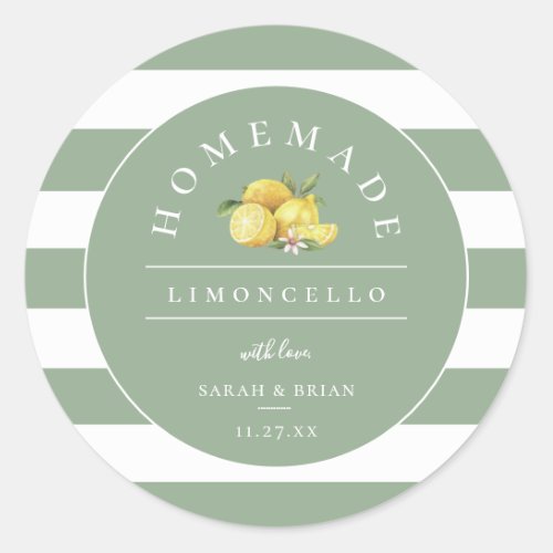 Modern Limoncello Dusty Sage Green Stripe Classic Round Sticker