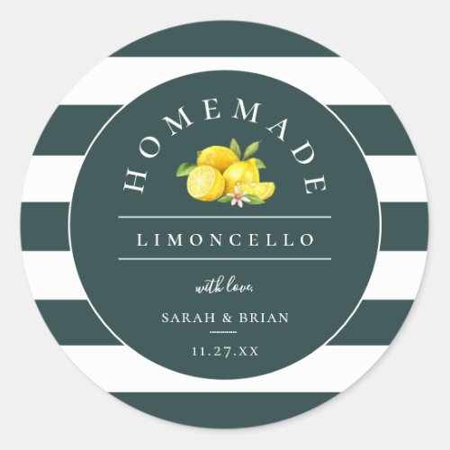 Modern Limoncello Muted Emerald Green Stripe Classic Round Sticker