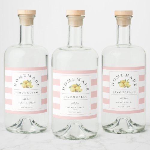 Modern Limoncello Pastel Pink Stripe Liquor Bottle Label