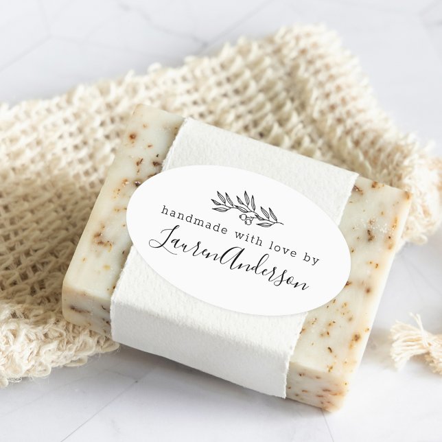 Modern Line Art Berries Handmade with Love by Oval Sticker (Creator Uploaded)