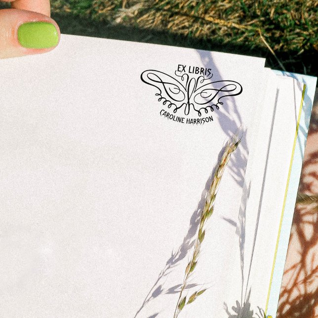 Modern Line Art Butterfly Ex Libris Book  Rubber Stamp (Creator Uploaded)