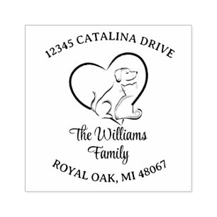 Modern Line Art Cat and Dog Return Address Rubber Stamp